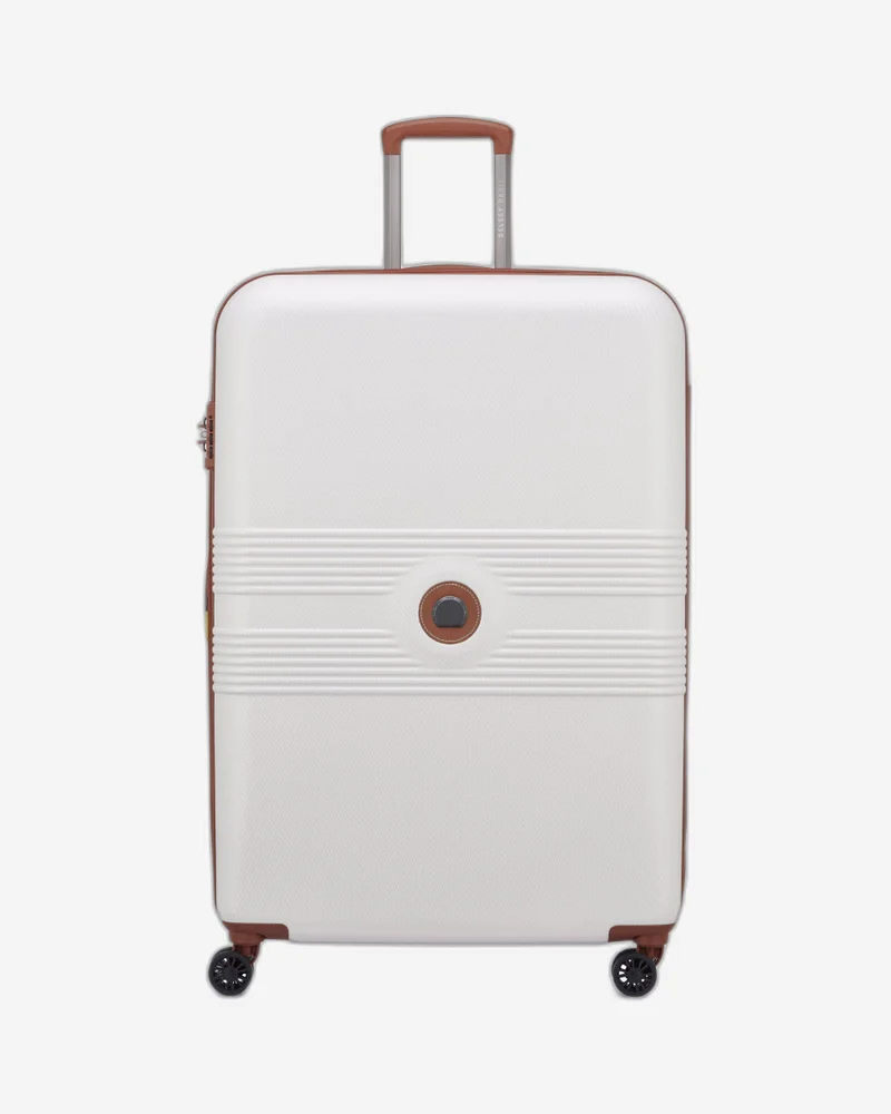 Delsey Flanerie SE 82cm Check In trolley, Champagne, 4 spinner wheels, polycarbonate hard shell, expandable, TSA lock, dual handle, spacious interior, 5-year warranty